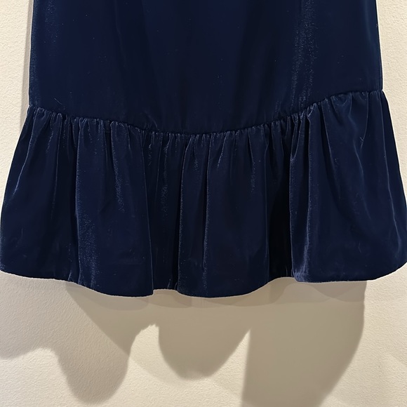 J Crew Deep Navy Blue Velvet Ruffle Hem Dress - Picture 4 of 6